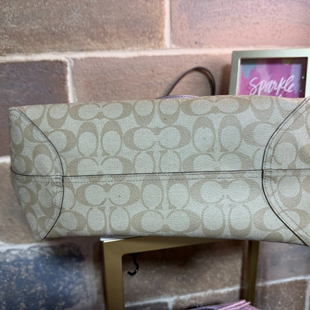 Coach Signature Canvas Tote with Lavender Trim - Picture 3 of 6